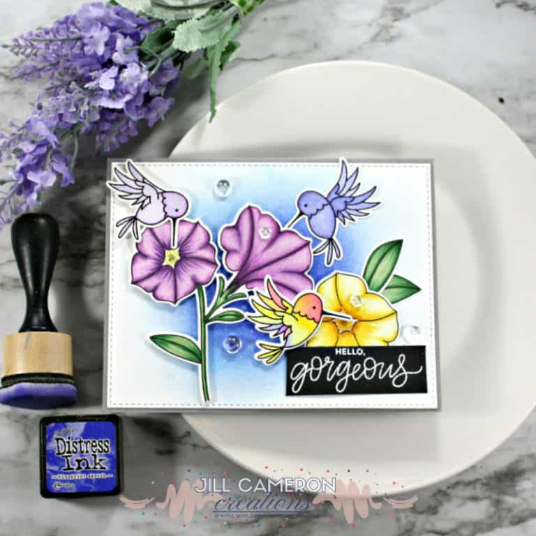 Watercolor hummingbirds and Copic Flowers