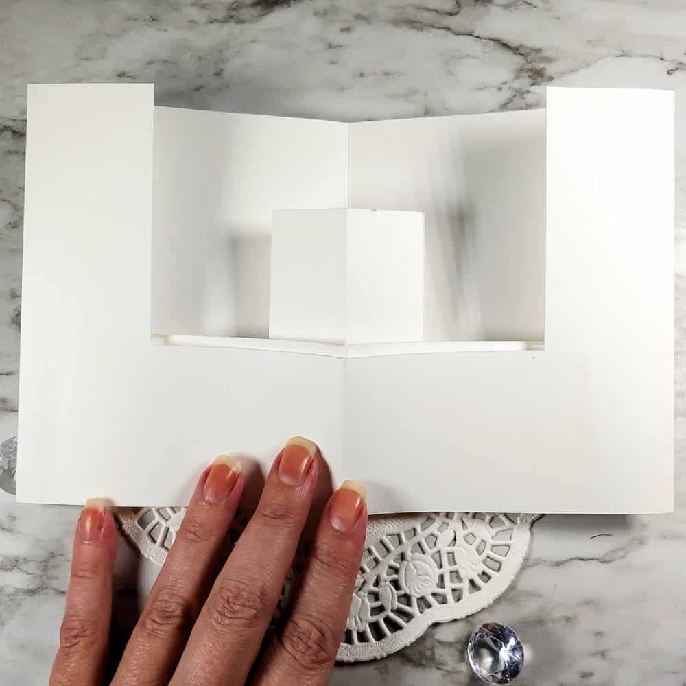 3D box card base undecorated and flat. measures 8" x 5" when flat.