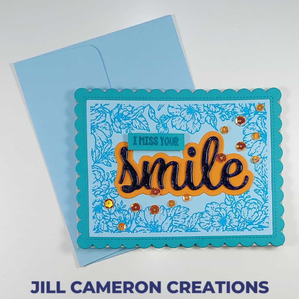 Smile card using Pink and Main stamps and die. The background image is from The Hedghog Hollow.