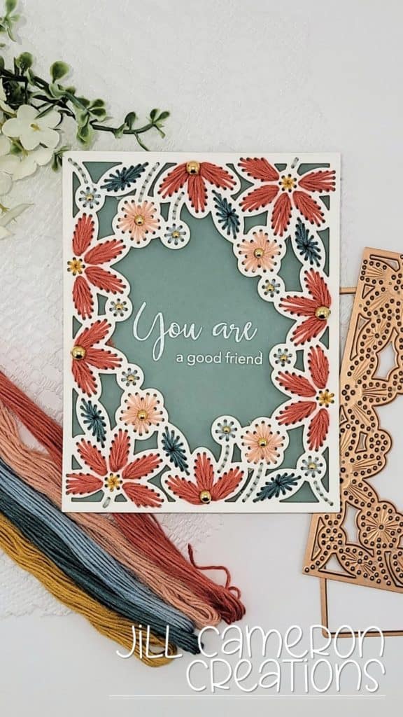 Stitching on a card story using spellbinders stitched card front die