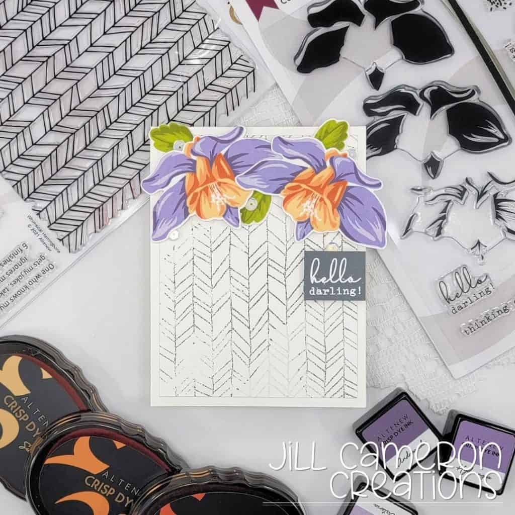 bold pops of color on neutral background altenew columbine and whimsical herringbone